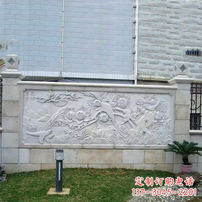 花开富贵建筑外墙山水浮雕