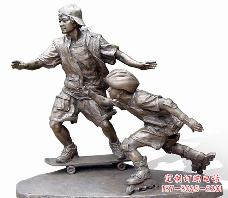 滑板男孩城市滑冰铜雕