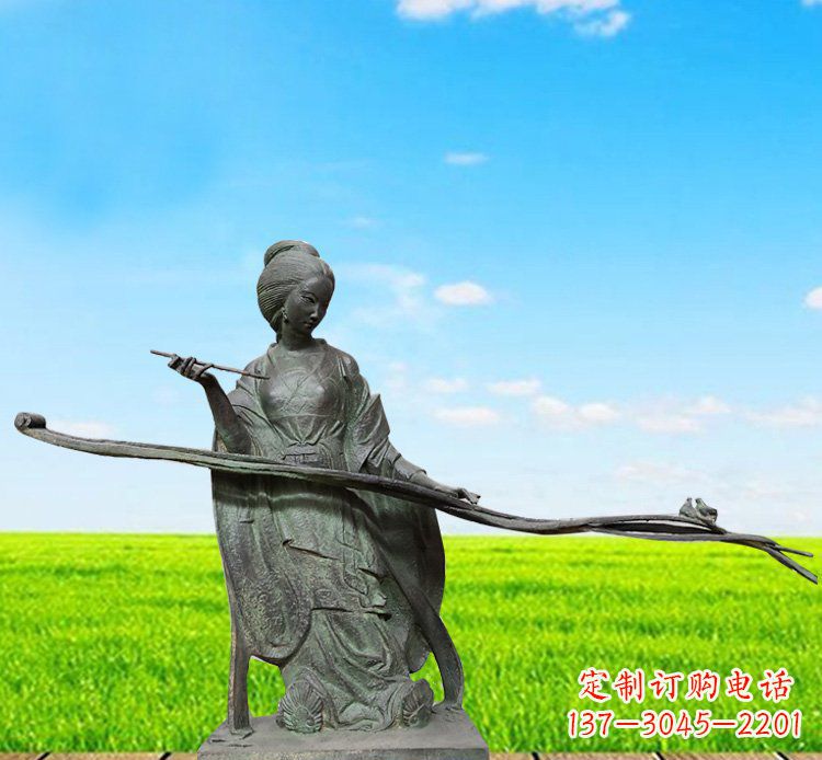 画画的古代美女铜雕