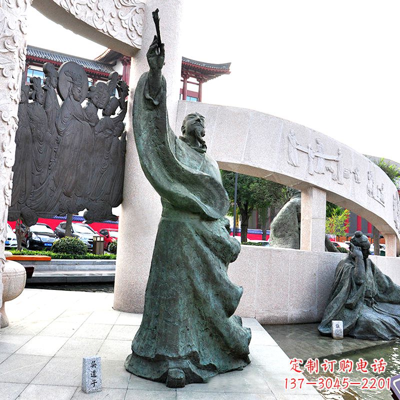 画史画圣吴道子仿古铜雕像