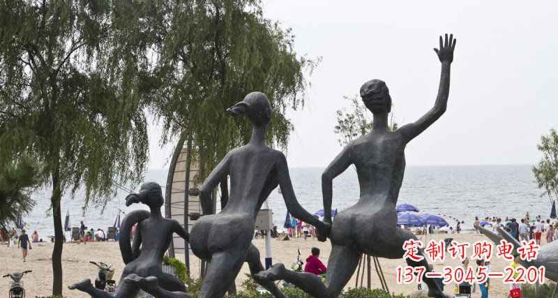 欢乐一家人海边景观铜雕