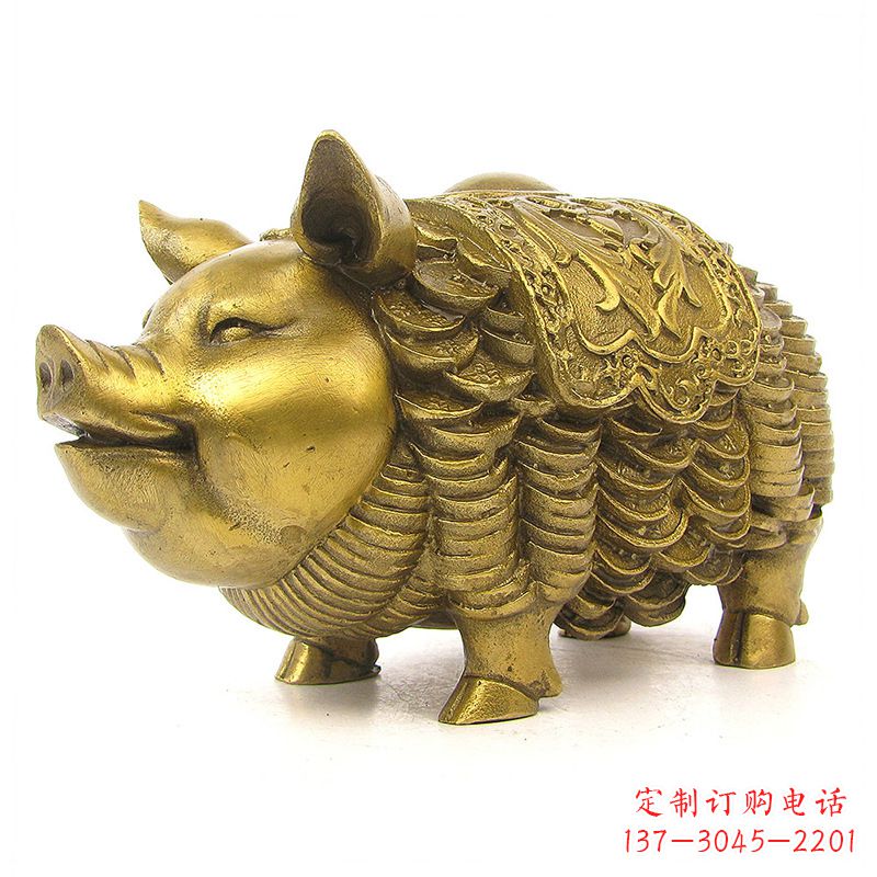 黄铜金猪招财雕塑摆件-企业商场风水招财动物美陈