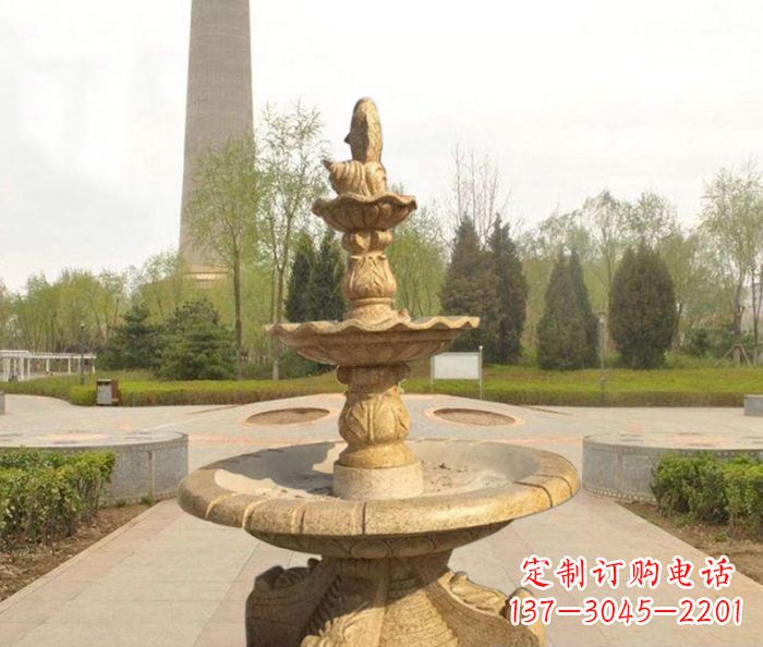 黄锈石三层喷泉公园石雕 黄锈石三层喷泉公园石雕