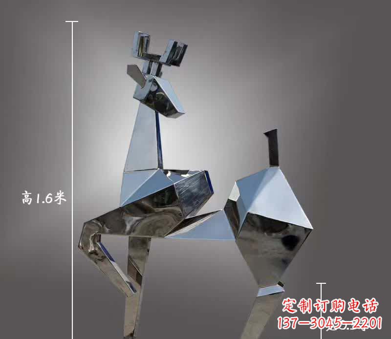 回头梅花鹿几何不-锈-钢-雕-塑-