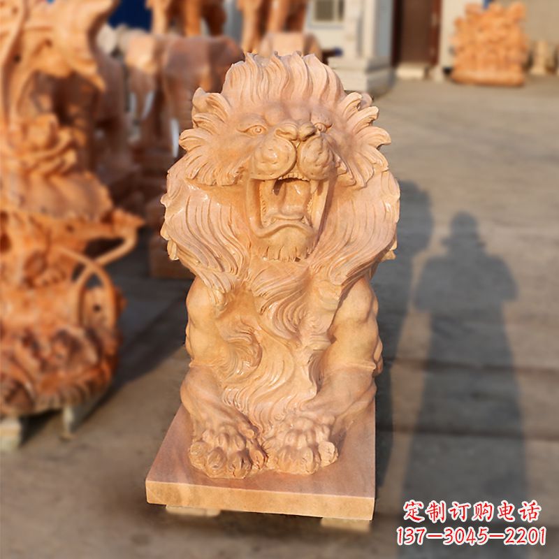 汇丰狮子晚霞红石雕