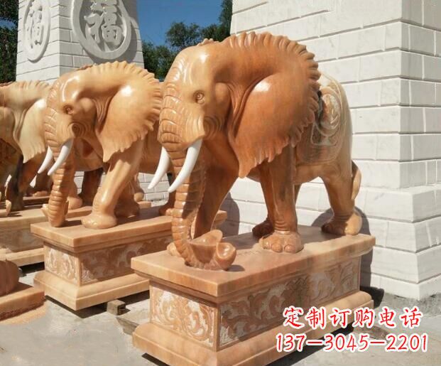 吉祥如意大象晚霞红门口石雕 (3)