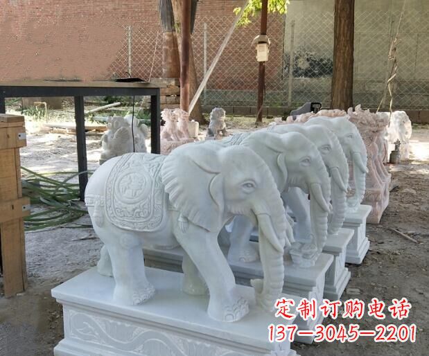 吉祥如意汉白玉门口大象石雕 (3)