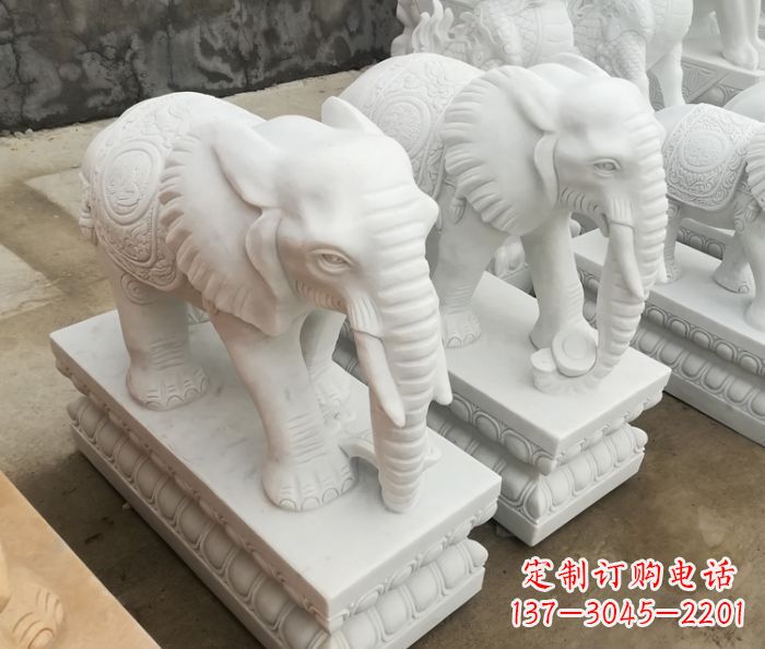吉祥如意汉白玉门口大象石雕 (2)