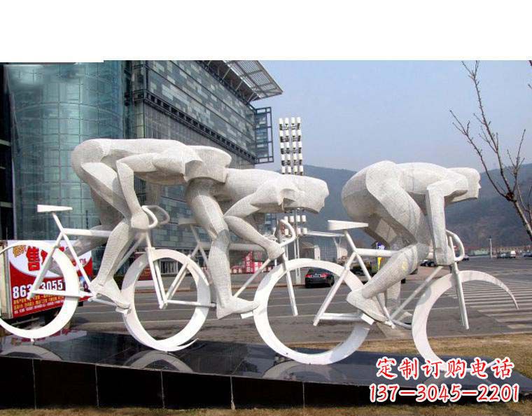 街边不锈钢抽象人物骑自行雕塑