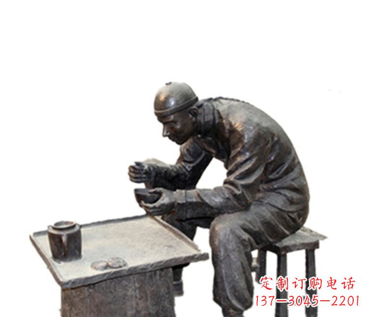 街边喝茶的人物铜雕