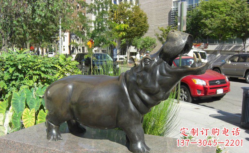 街边河马景观铜雕
