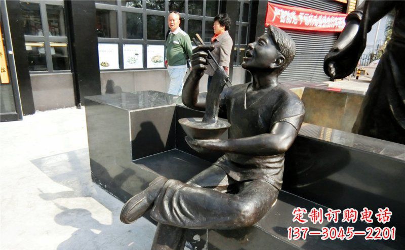 街边拉面人物小品铜雕
