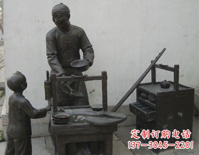 街边卖汤圆的古代人物小品铜雕