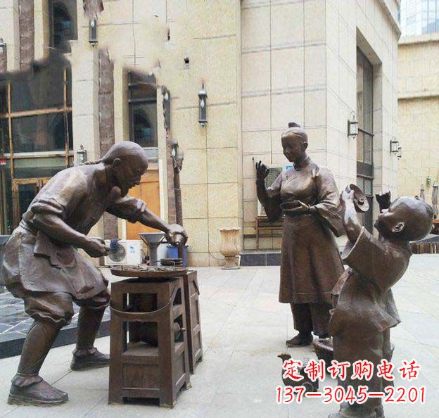 街边卖小吃人物小品铜雕