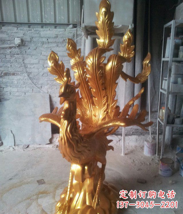 金凤凰玻璃钢仿铜动物雕塑