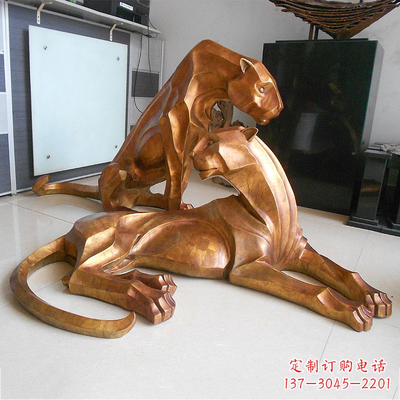 金钱豹抽象铜雕-草坪广场商场雕塑摆件 金钱豹抽象铜雕-草坪广场商场雕塑摆件