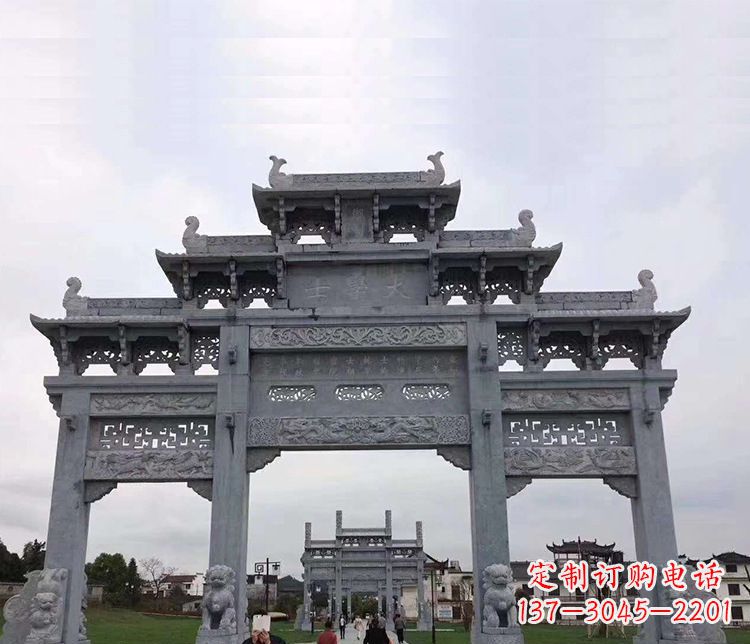 景区仿古三门五楼石牌坊石雕