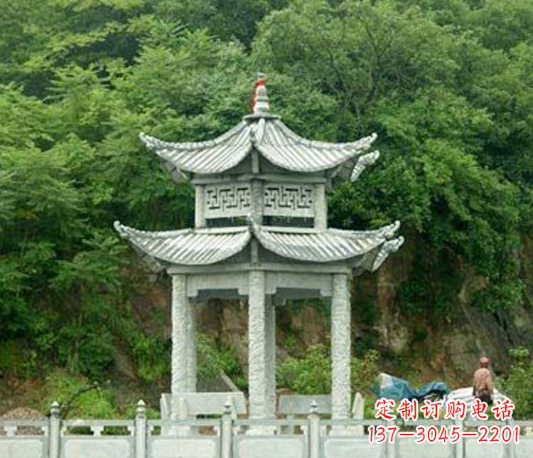 景区仿古双层石凉亭石雕