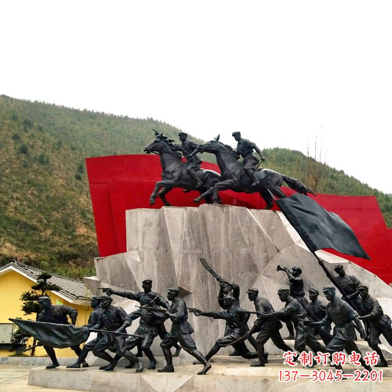 景区景点抗战主题冲锋部队铜雕人物景观