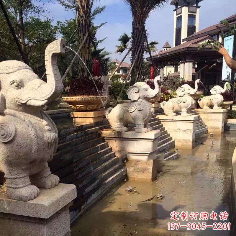 景区景点睡觉喷水石雕大象动物雕塑