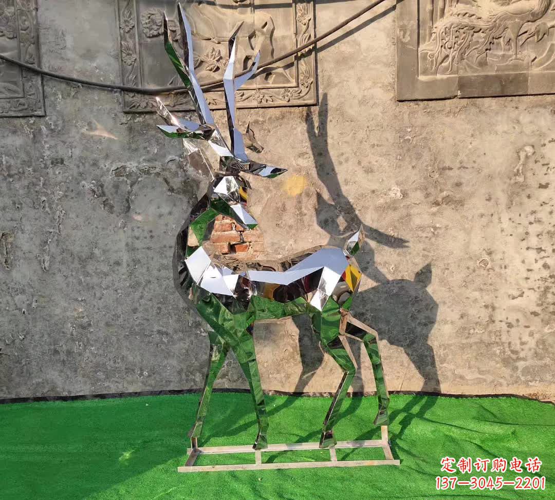 镜面不锈钢几何梅花鹿雕塑