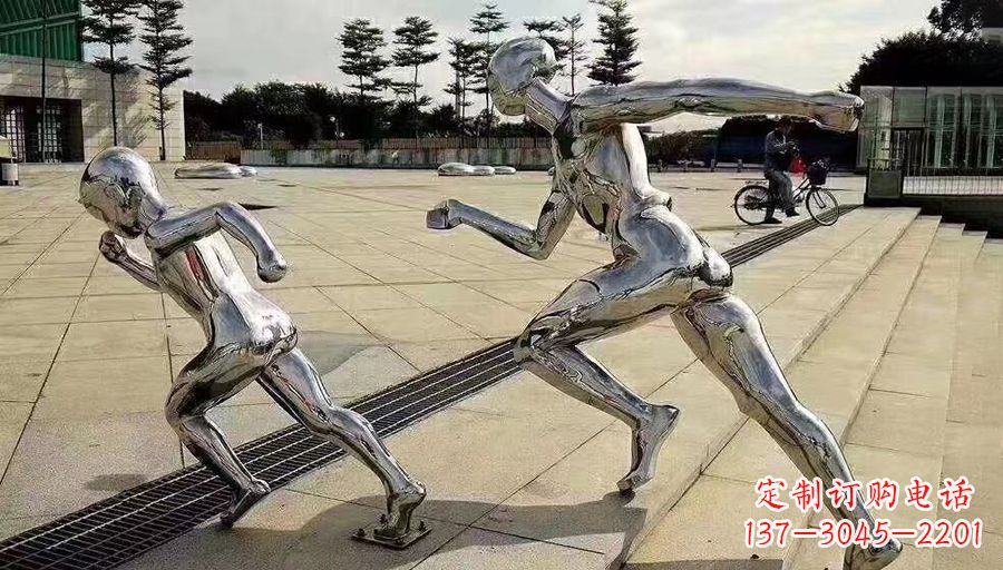 镜面不锈钢跑步人物雕塑 (2)
