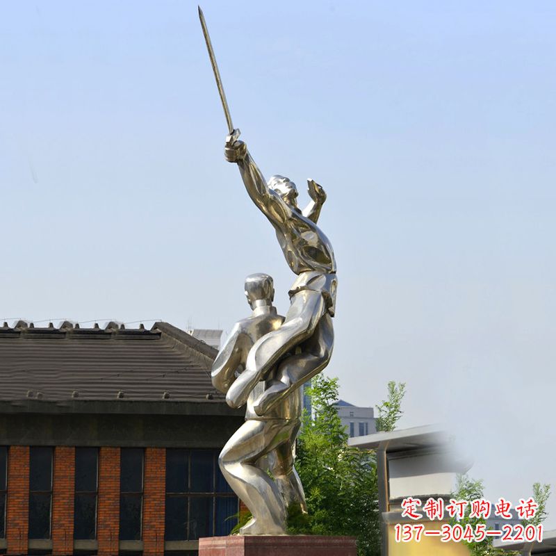 镜面不锈钢武术人物雕塑