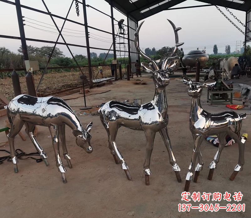 镜面不锈钢小鹿雕塑 (2)