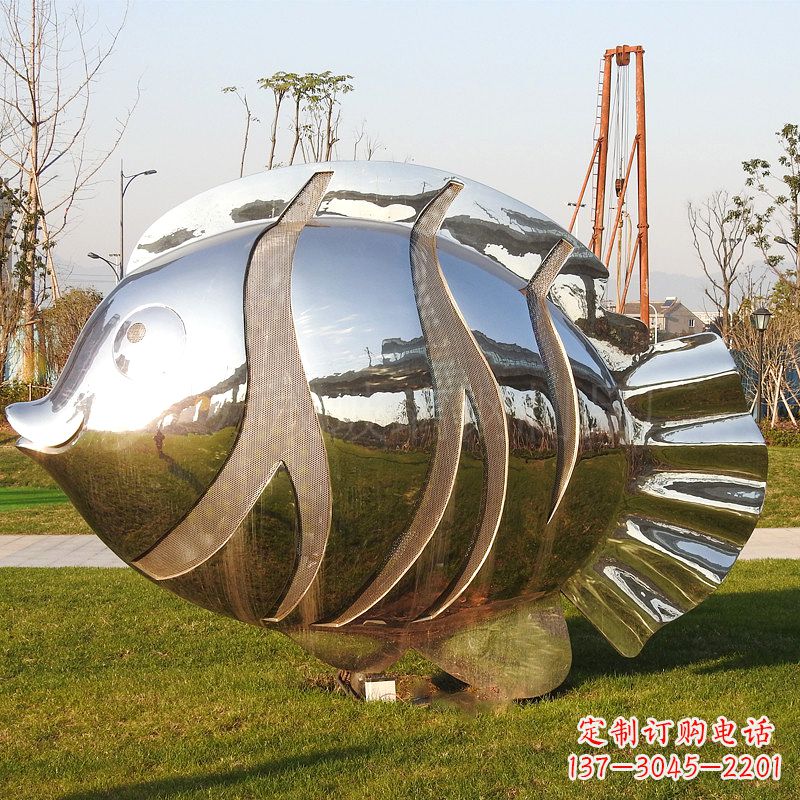 镜面不锈钢鱼公园雕塑摆件