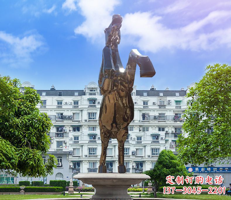 镜面城市经典不锈钢奔马塑像 镜面城市经典不锈钢奔马塑像