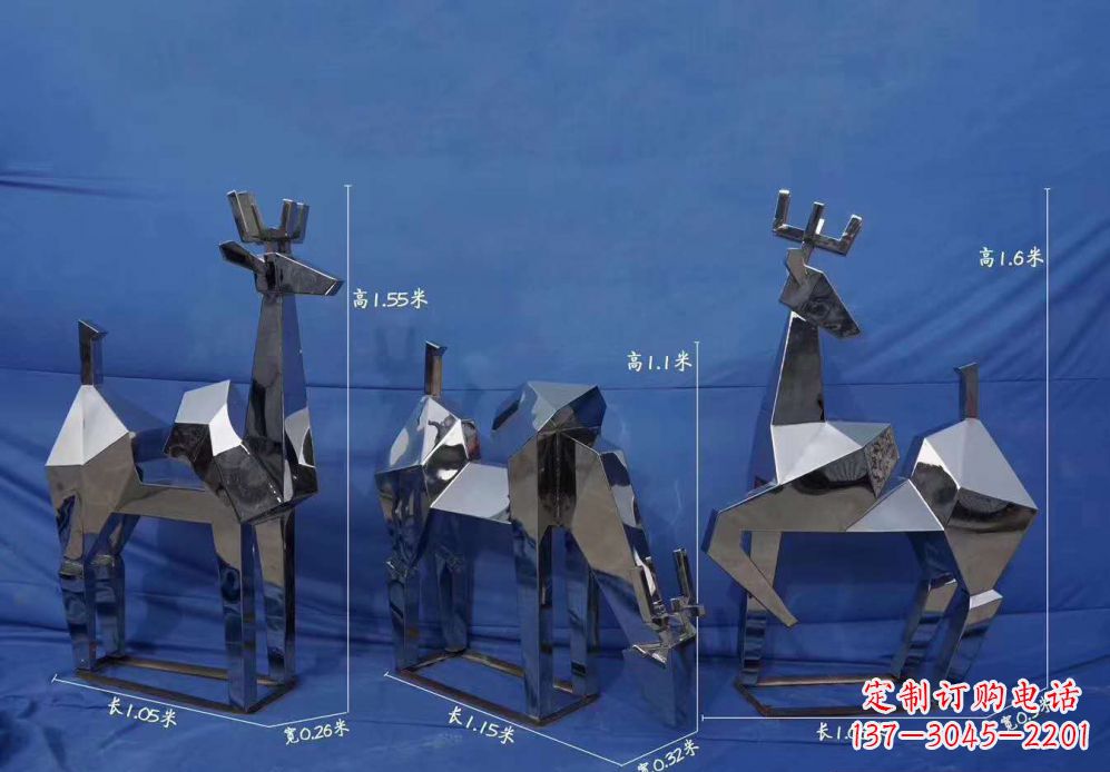 镜面抽象几何鹿不-锈-钢-雕-塑-