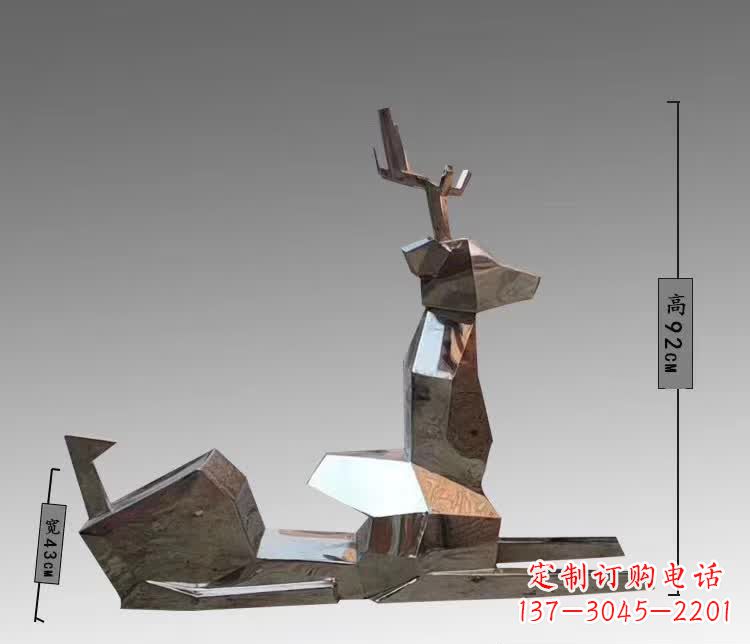 镜面抽象梅花鹿不-锈-钢-雕-塑-