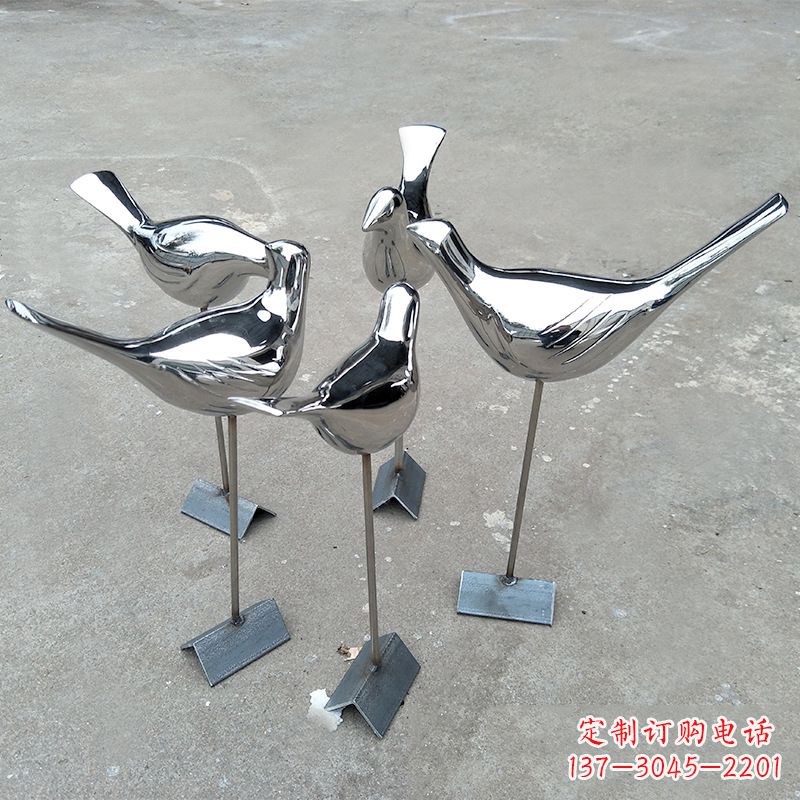 镜面抽象不锈钢鸽子插件,草坪动物雕塑摆件