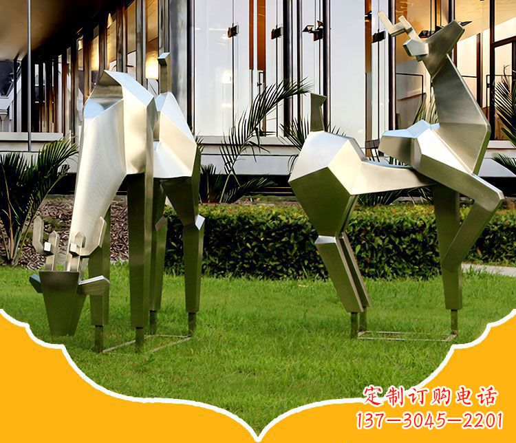 镜面福鹿不-锈-钢-雕-塑-