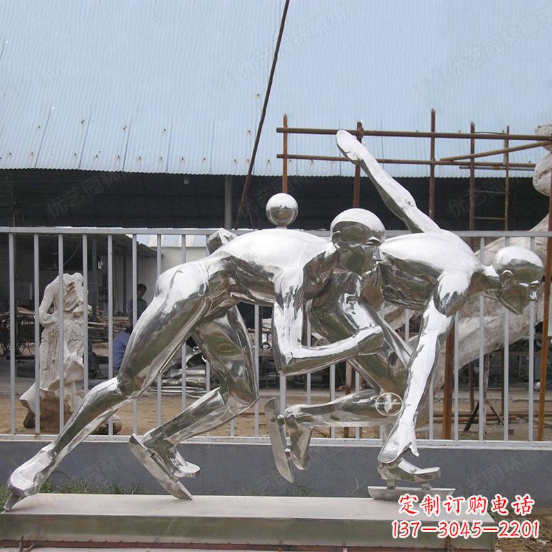镜面滑冰人物不-锈-钢-雕-塑-