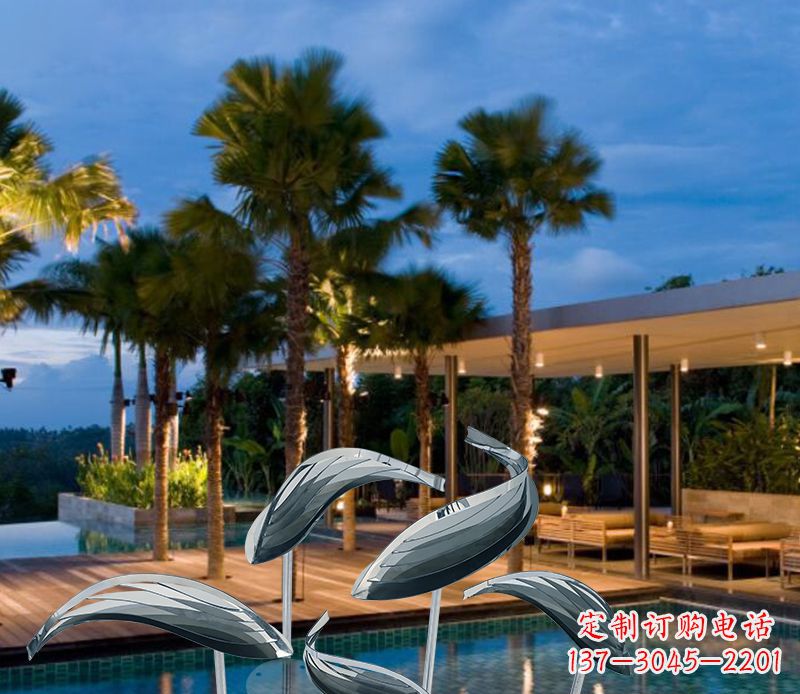 酒店不锈钢抽象鱼摆件雕塑