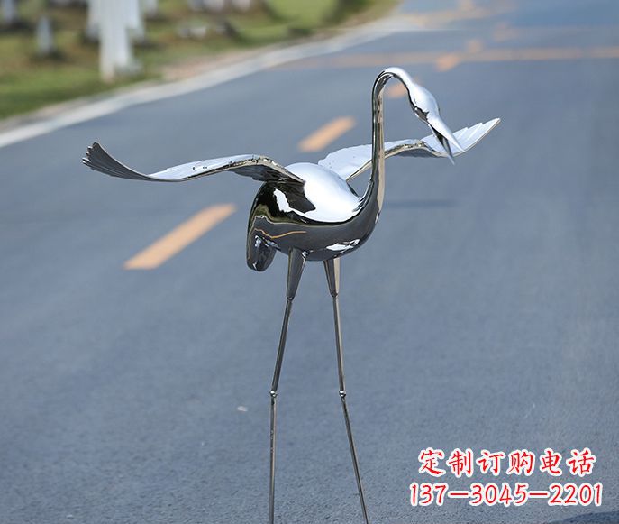 酒店镜面仙鹤展翅不-锈-钢-雕-塑-