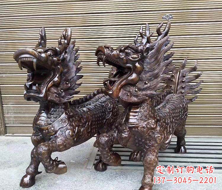 酒店门口招财麒麟铜雕