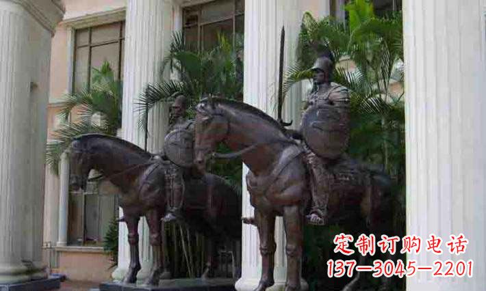 酒店门口骑马的罗马士兵人物铜雕