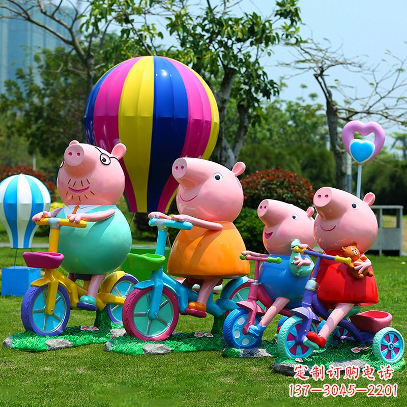 卡通雕塑小猪佩奇骑自行车-幼儿园雕塑摆件