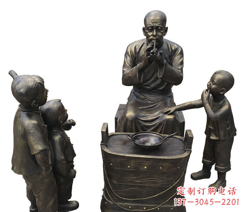 看吹糖人的儿童铜雕