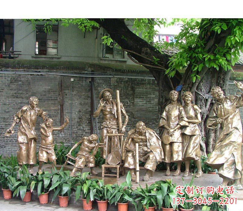 看唱戏的人物铜雕