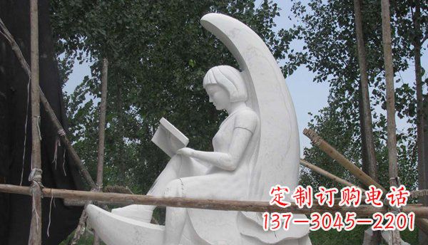 看书的小女孩公园人物汉白玉石雕