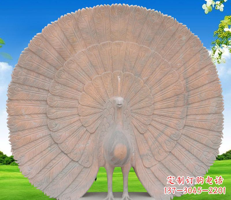孔雀开屏石雕公园动物摆件