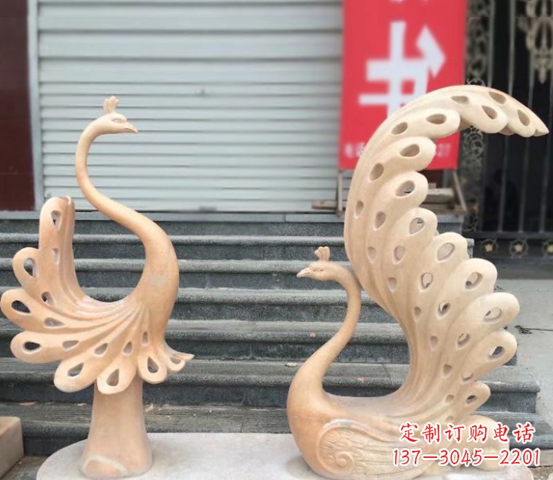 孔雀石雕园林景观摆件