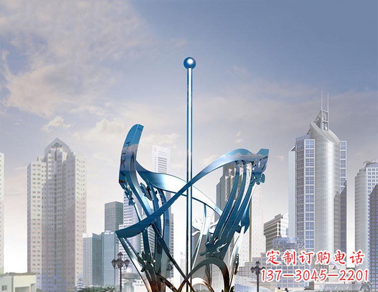 蓝色抽象创意镂空不锈钢景观雕塑