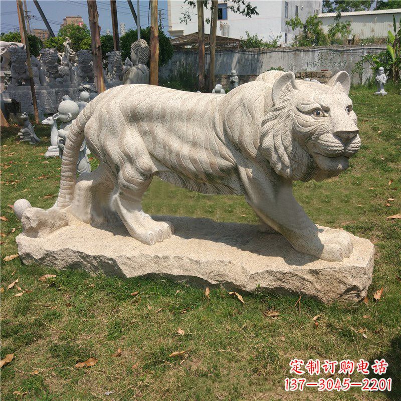 老虎石雕花岗岩雕塑-公园草丛动物摆件