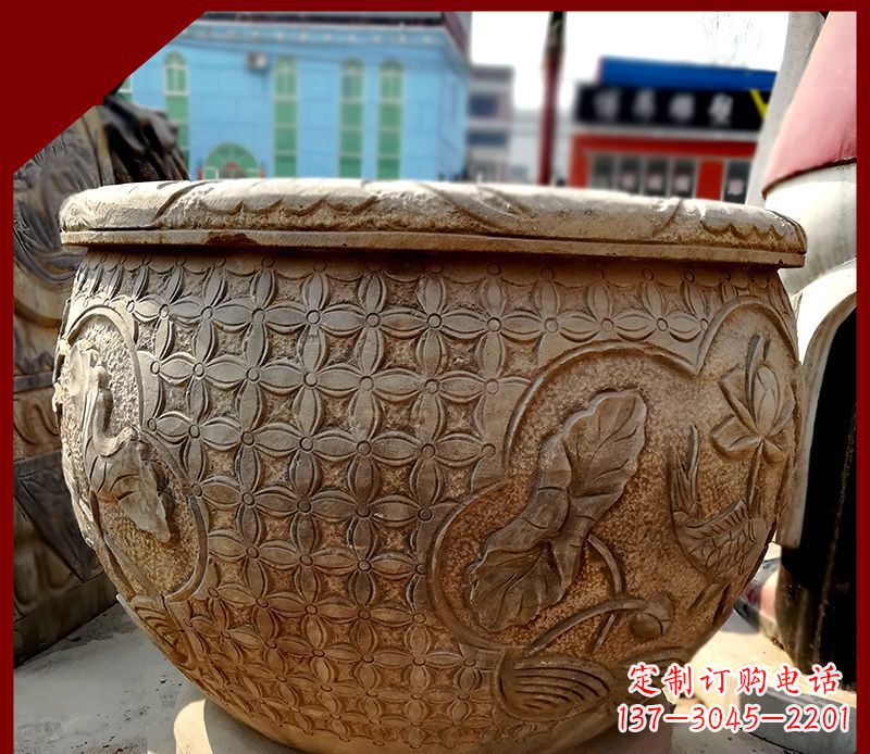 荷花雕塑 - 鲤鱼/荷花/浮雕/仿古/水缸 荷花雕塑 - 鲤鱼/荷花/浮雕/仿古/水缸