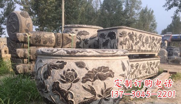 连年有余石浮雕仿古圆水缸 (4)
