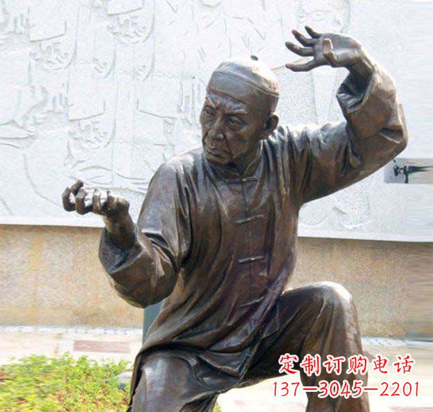 练功夫的古代人物铜雕